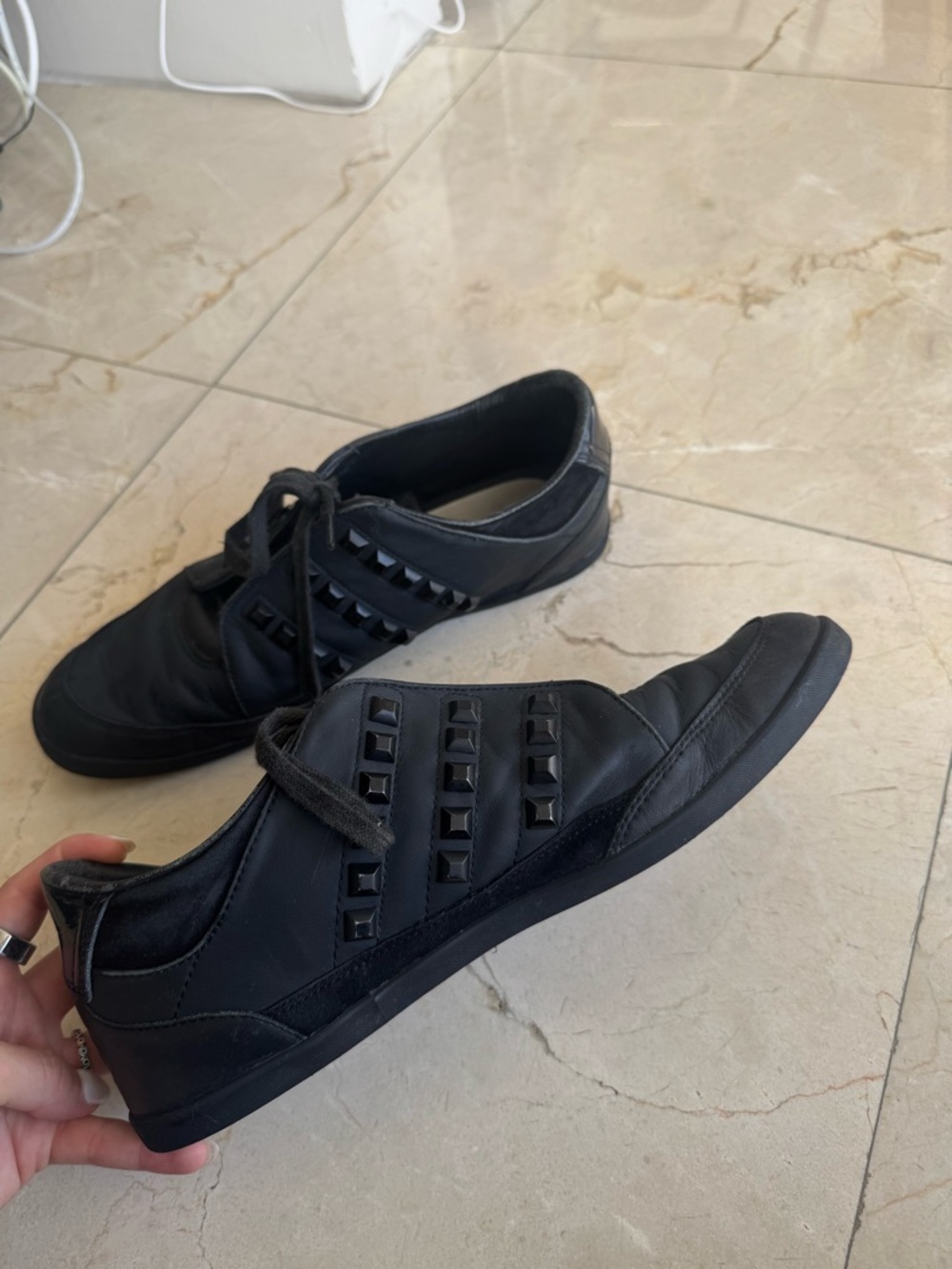 Yohji Yamamoto Black Low-Top Studded Sneakers